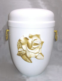 weiße Stahlurne mit Rose weiß-gold